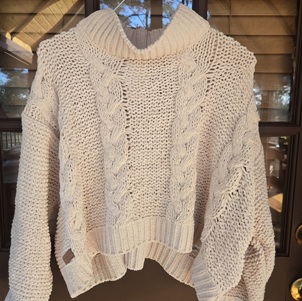 Simply Southern Cable Knit Sweater. Loose Knit with Oversized Shoulders.